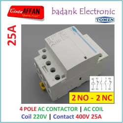 TOCT1 4P 25A 2NO-2NC AC CONTACTOR DIN RAIL COIL 220VAC CONTACT 400VAC